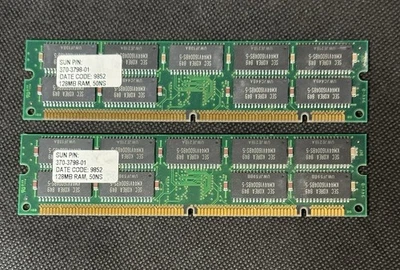 Sun X7038A 256MB Memory Kit (2x 370-3798 128MB 3.3V ECC 50ns TSOP DIMMs) TESTED - Image 1 of 4