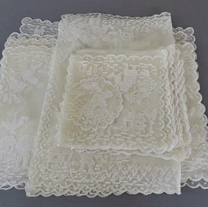 Antique 17-Pc Set PINA Ornately Hand Embroidered Placemats + Napkins + Runner - Picture 1 of 14