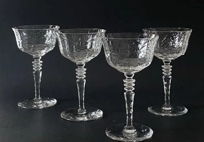 4 Libbey Rock Sharpe Fernwood Tall Champagne Sherbet Cocktail Glasses 5-7/8" - Image 1 of 4