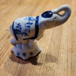 Vintage Porcelain Blue/White Elephant Figurine - Picture 1 of 4