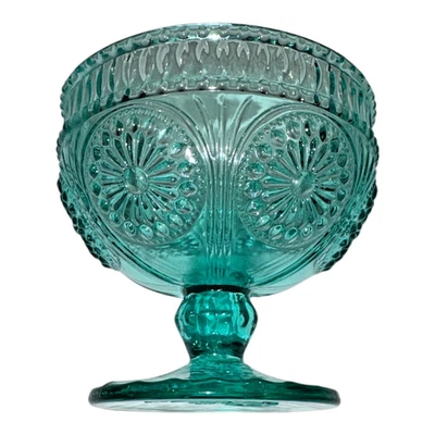 Pioneer Woman Adeline Pattern Turquoise Glass Footed Ice Cream Dish Replacement - Image 1 of 4