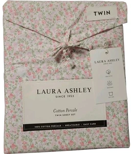 LAURA ASHLEY Emogene Pink Floral TWIN Bettwäsche Set 200 Fäden Baumwolle Perkal - Bild 1 von 3