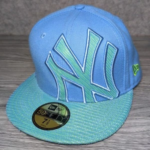 New York Yankees New Era 59Fifty Cap MLB Light Blue 7 1/2 Rare Big Logo Flat - Picture 1 of 9