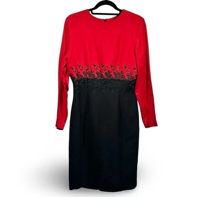 Vestido Vaina Lanz RSVP Vintage Manga Larga Talla 10 EE. UU. Adornado Color Bloqueado Foto 1 de 4