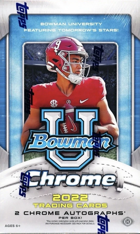 2022 Bowman Chrome University Football Factory Sealed Hobby Box 24 packs - Image 1 of 1