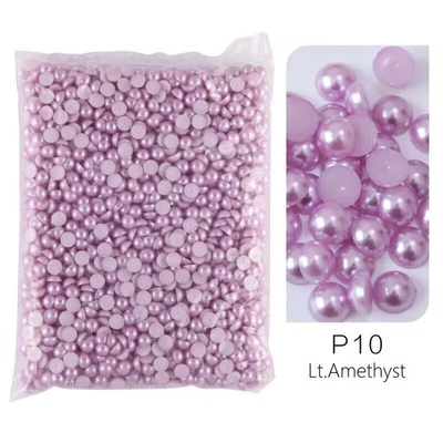 400 Purple Color Acrylic FlatBack Half Pearl Bead Flat Back 8mm Scrapbook Craft - Image 1 of 4