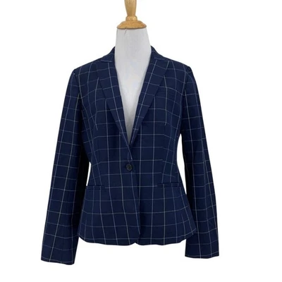 Banana Republic Blazer Womens 10 Navy Classic Fit Washable Tailored Plaid Jacket - Image 1 of 4