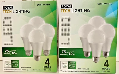 75watt 8 LED Light Bulbs Soft White 1050 Lumen E26 screw base A19 Shape Frosted - Image 1 of 4
