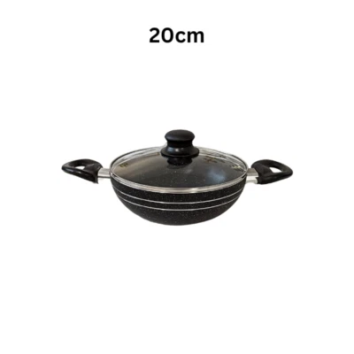 Non-Stick Induction Wok Pan with Glass Lid Deep Cooking Frying Pan Kadai 20 CM - Image 1 of 4