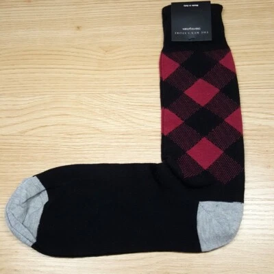 Meias masculinas BLOOMINGDALES STORE tamanho 10-13 preto marrom argila diamante algodão - Imagem 1 de 4