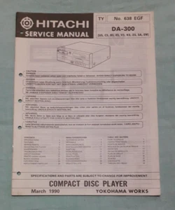 Hitachi DA-300 Lettore Compact Disc Manuale di Servizio 1990 - Foto 1 di 1