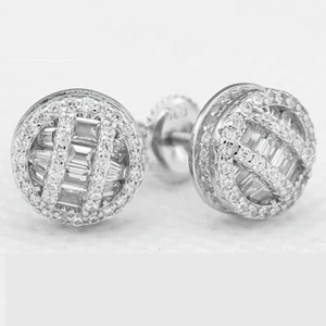 Men's Sterling Silver 925 CZ Iced BLING 9mm Round Earring Screw Back*Box - Picture 1 of 3
