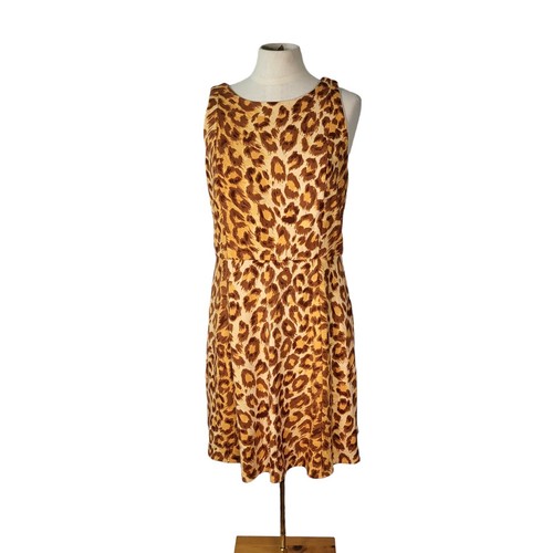 Abito Kate Spade taglia large leopardato senza maniche aderente e svasato arancione marrone