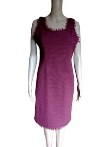 Worth Womens Sleeveless Red Dress Knee Length Scoop Neck Fringed Sheath Size 4 - Picture 1 of 12