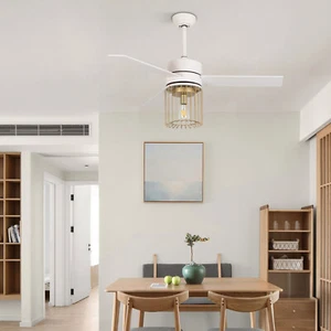 Modern Ceiling Fan Light Champagne Gold Lampshade Pendant Light Fixture Decor - Picture 1 of 12