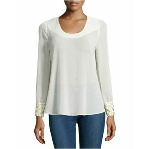 Nwt Romeo & Juliet Couture Cream Embellished Long Sleeve Chiffon Blouse Size M - Picture 1 of 7