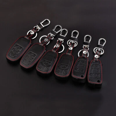 3 Button PU Leather Remote Key Fob Bag Holder Cover Case Fit Audi A4 A5 A6 Q5 Q7 - Image 1 of 4