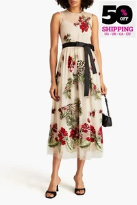 RRP€1850 RED VALENTINO Midi Dress IT38 US2 UK6 XS Embroidered Floral & Wild Cats - Picture 1 of 6