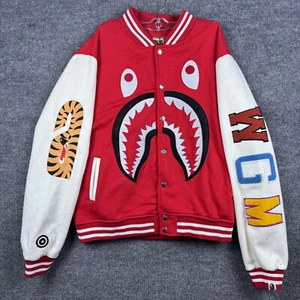NWT A Bathing Ape Bape Shark Varsity Jacket Youth Extra Large Red White - Picture 1 of 19