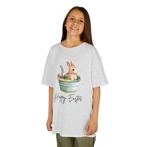 Girls Easter Tee, Bunny Rabbit Egg Shirt, Happy Easter Graphic T-shirt, Kids - Picture 1 of 4