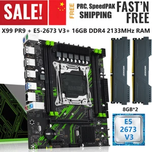 X99 PR9 Motherboard LGA 2011-3 Xeon E5 2673 V3 2*8GB DDR4 2133 MHz SATA NVME M.2 - Picture 1 of 16