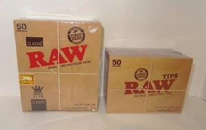50 RAW CLASSIC Kingsize Slim Rolling Papers & 50 Raw Tips - Authentic UK Stock - Picture 1 of 7