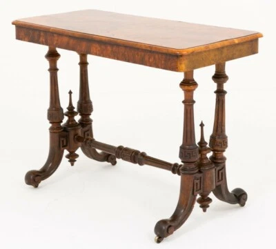 Victorian Library Table Desk - Burr Walnut Stretcher Circa 1860 - Image 1 of 4