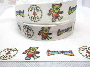 Grateful Dead & Dancing Bears 1" Grosgrain Ribbon YOUR CHOICE 5 or 10 Yard Music - Picture 1 of 2