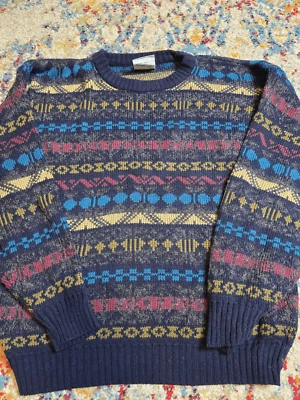 Vintage 90s Colorful Geometric Pattern Grandpa Sweater Size M/L Multicolor - Image 1 of 4