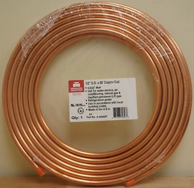 B&K MUELLER 1/2"x50' Coil Mueller Industries D 08050P Copper Refrigeration Tubing