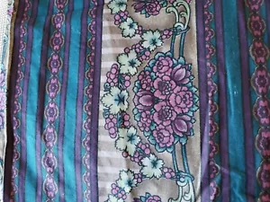 Vintage Sewing Fabric RJR 20X45" Floral Stripe Purple Teal Taupe Cotton Art Deco - Picture 1 of 5
