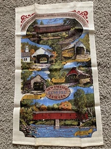 Kay Dee Hand Prints Pure Linen Tea Towel Covered Bridges, Andover Starke Flume - Picture 1 of 8