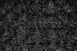 SATIN ROSETTE 3D FLORAL EMBROIDER BACKDROP BLACK HOME DECOR FABRIC PER YARD - Picture 1 of 1