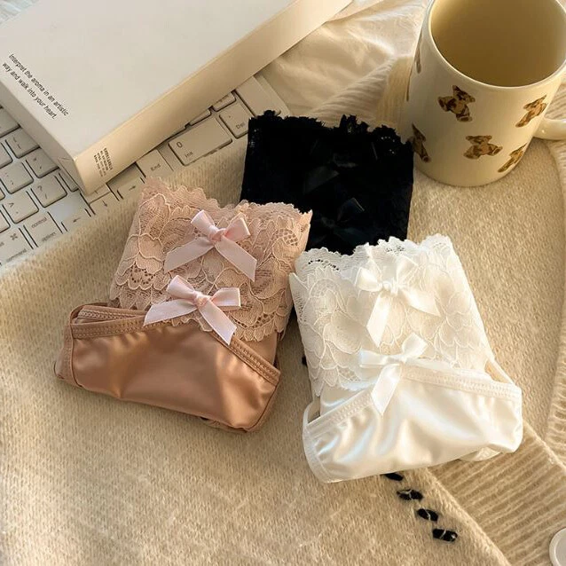 3 Pack Lot Sexy Ladies Womens Satin Panties Brief Lace Low Waist Bikini Lingerie - Image 1 of 4