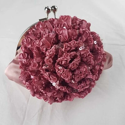 Pink Sequin Rosette Satin Ladies Evening Wedding Bridal Clutch Bag - image 1 of 4