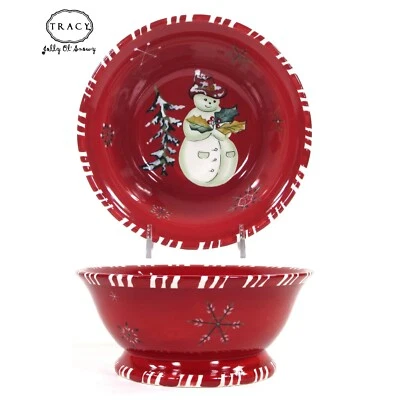 Tracy Porter JOLLY OL' SNOWY 16 oz sopa 6,75" tazón rojo menta muñeco de nieve árbol Foto 1 de 4
