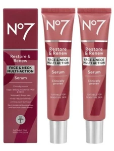 Anti Aging Restore & Renew Face & Neck Multi Action Serum 2 x 75ml UK By Boots - Picture 1 of 10
