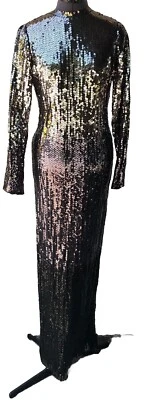 Vintage 70s-80s Ruben Panis Gown Sequined Silver Full Length Long Sleeve Dress - Image 1 of 4