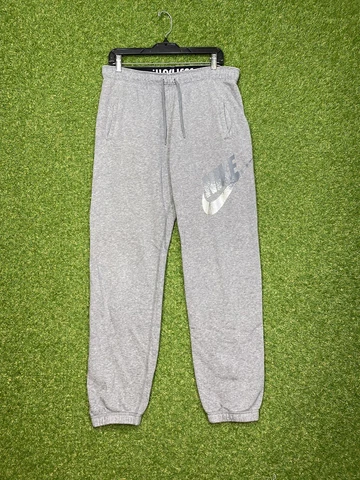 Nike Essential Sweatpants Womens Size Medium M Grey Joggers Sparkle Logo Cuffed Cover