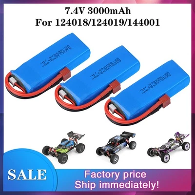 3x 7.4V 3000mAh Lipo Battery 2S for Wltoys 144001 124018 124019  104001 RC Car - Image 1 of 4