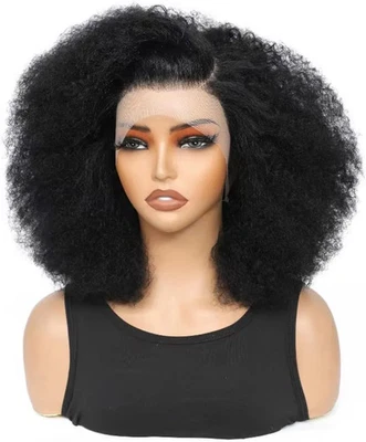 Peluca rizada afro rizada 13x4 pelucas delanteras de encaje 180% densidad cabello humano mezclado kin... Foto 1 de 4
