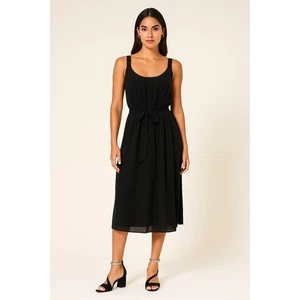 LOFT NWT Black Pleated Midi Dress with Tie Waist 8 Party Cocktail wedding 81-29 - Picture 1 of 15
