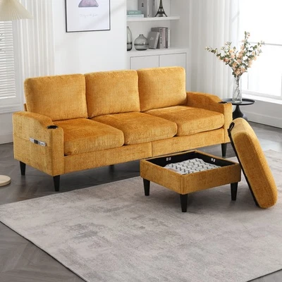 L-Form Gepolstertes Sofa 4 Sitzer Ecksofa mit Schlaffunktion Stauraum Loungesofa - Bild 1 von 4