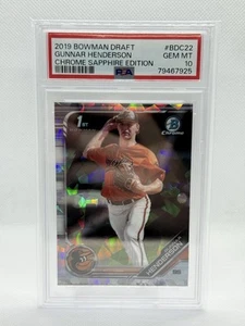 2019 Bowman Draft Chrome Sapphire Gunnar Henderson PSA 10 #BDC-22 Orioles - Picture 1 of 2