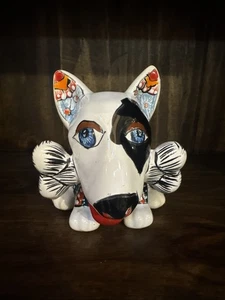 Mexican Talavera Dog W/Bone Animal Figure Bull Terrier 6” - Picture 1 of 6