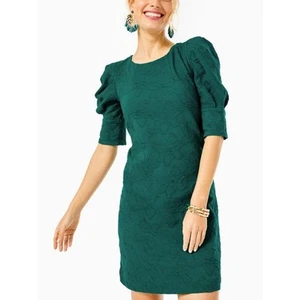 Lilly Pulitzer Dress Size M Knowles Elbow Puff Sleeve Jacquard Mini Green - Picture 1 of 13