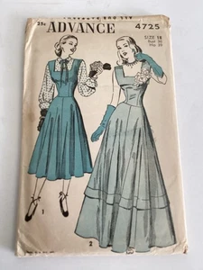 40s 1940s Long or Midi Day Dress Vintage Advance Sewing Pattern 4725 Bust 36 - Picture 1 of 3