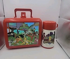 Vintage Aladdin Mighty Morphin Power Rangers Lunchbox Thermos Red Holographic - Picture 1 of 13