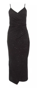 Quiz Petite schwarz Glitzer Wickel Midaxi Kleid UK Größe 8-neu mit Etikett - Bild 1 von 2