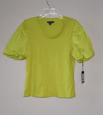 全新带标签 Nicole Miller 绿色短袖罗纹针织上衣,尺寸 M — 第 1/4 张图片